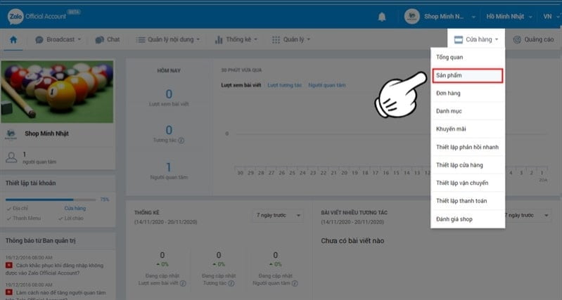 Nhấn chọn sản phẩm trong mục cửa hàng