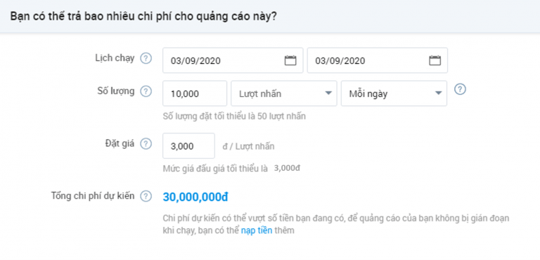 Thiết lập ngân sách cho quảng cáo