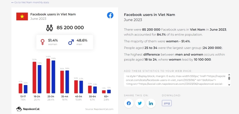 Báo cáo số lượng người dùng Facebook tại Việt Nam