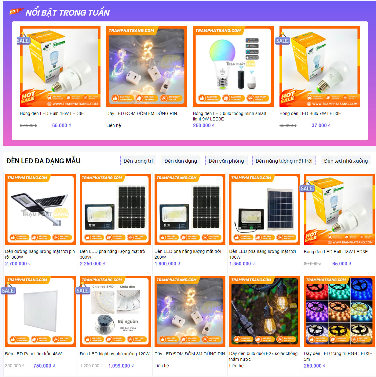 Website bán đèn LED Trạm Phát Sáng