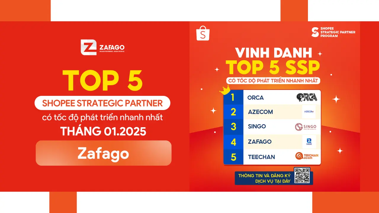 Zafago Vinh Dự Được Shopee Vinh Danh Top 5 SSP Phát Triển Nhanh Nhất Tháng 1/2025