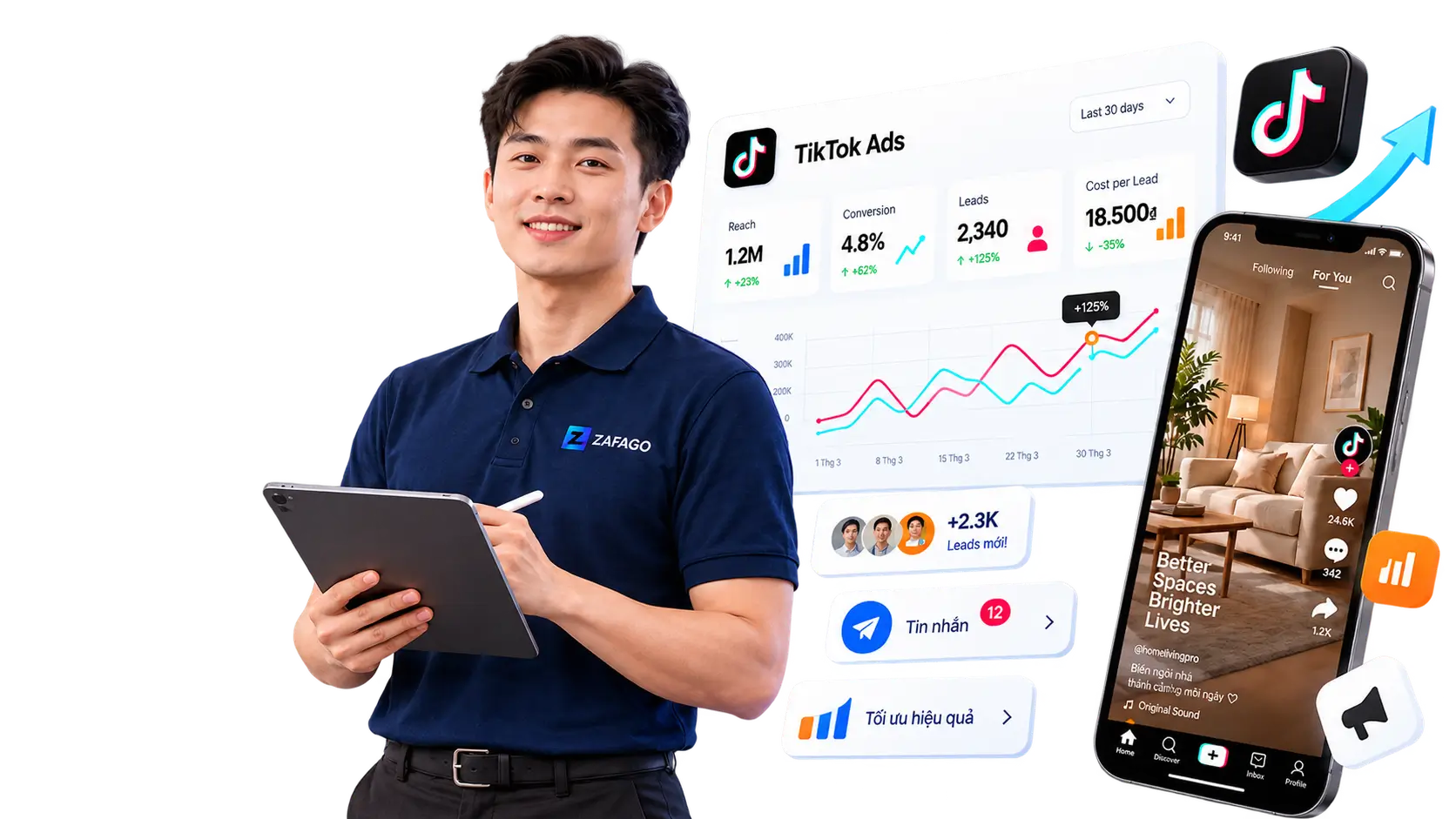 Dịch vụ TikTok Ads và giao diện quản lý chiến dịch minh họa