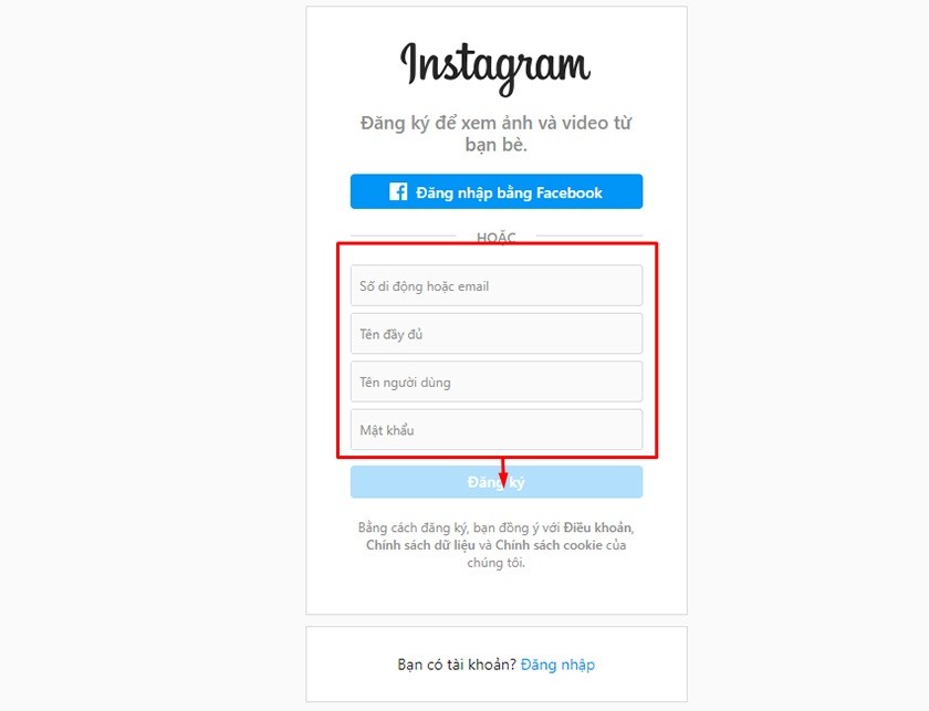 cách đăng nhập instagram bởi mail