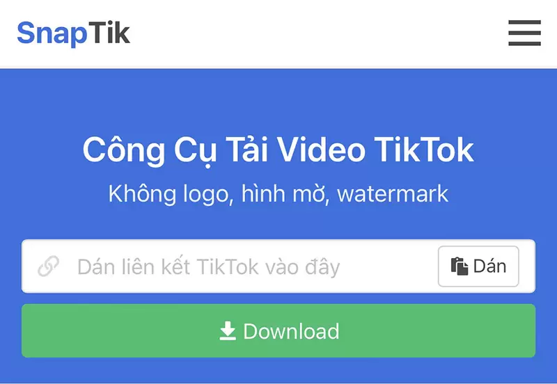 Hướng dẫn download video tiktok miễn phí không có logo bằng SnapTik dành cho website