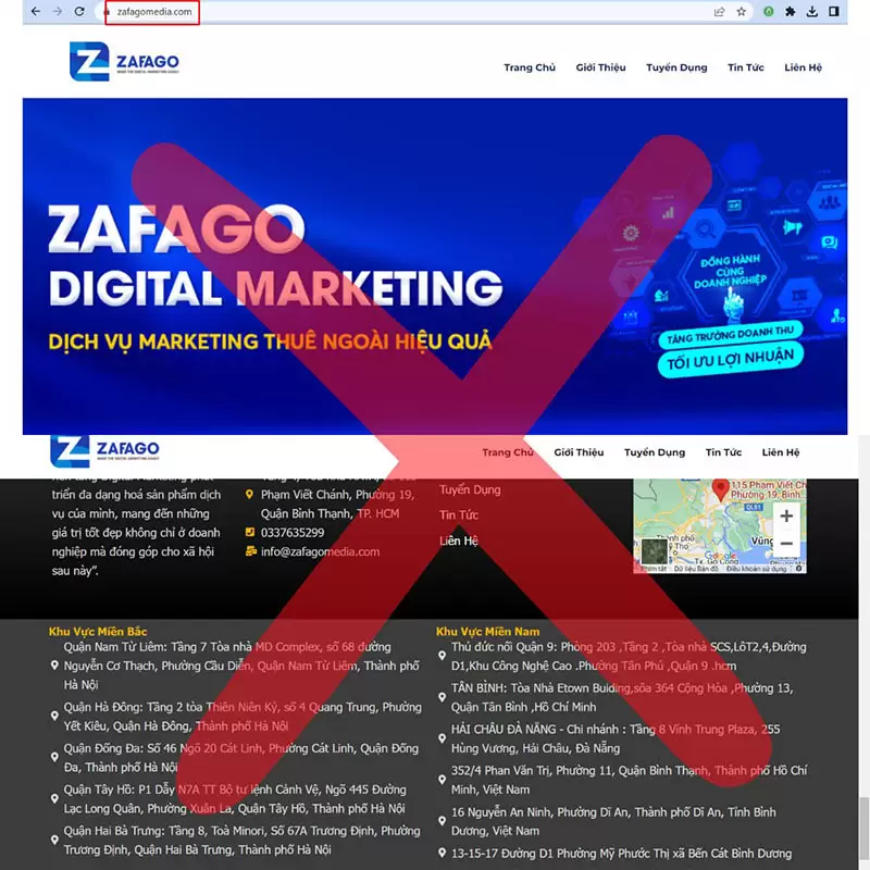 website giả mạo Zafago Agency