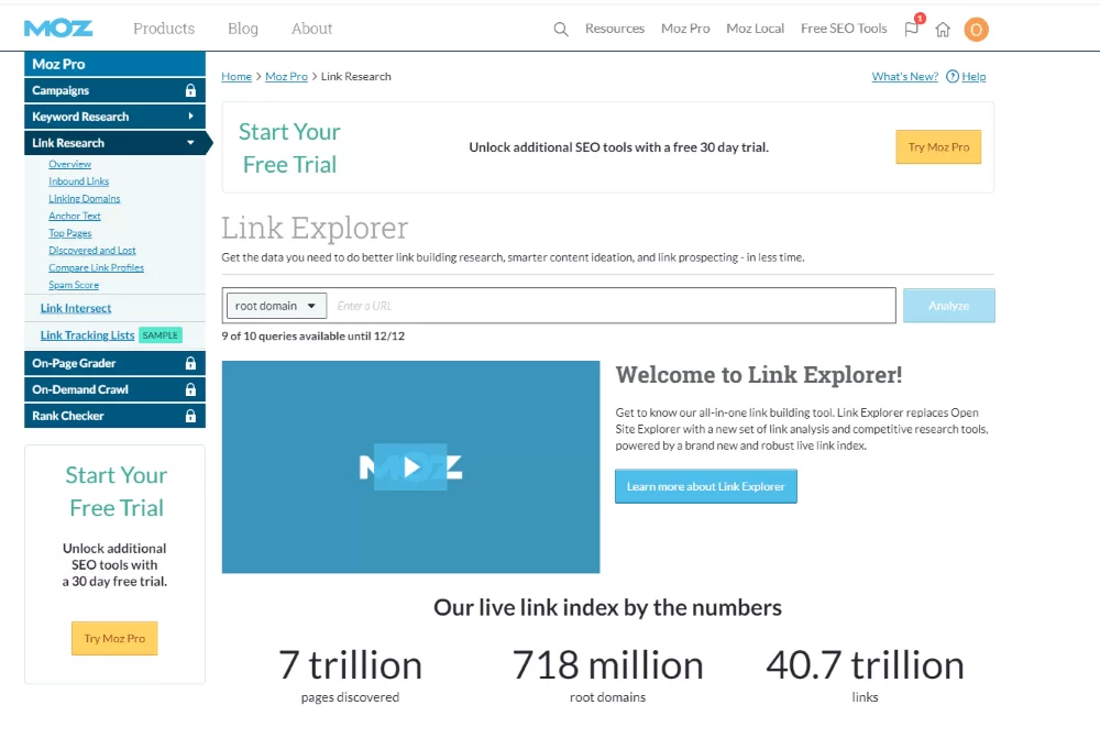 Moz Link Explorer là một công cụ SEO có tính năng nổi bật của Moz, tập trung vào việc khám phá backlink của đối thủ