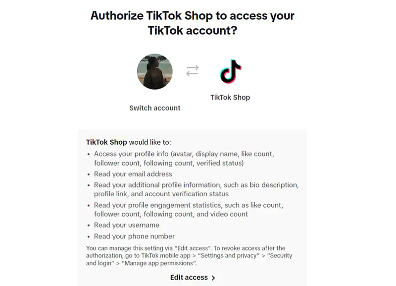 2. Đăng ký Tiktok Shop nếu chưa có tài khoản TikTok, hoặc chọn ủy quyền nếu đã có tài khoản trước đó