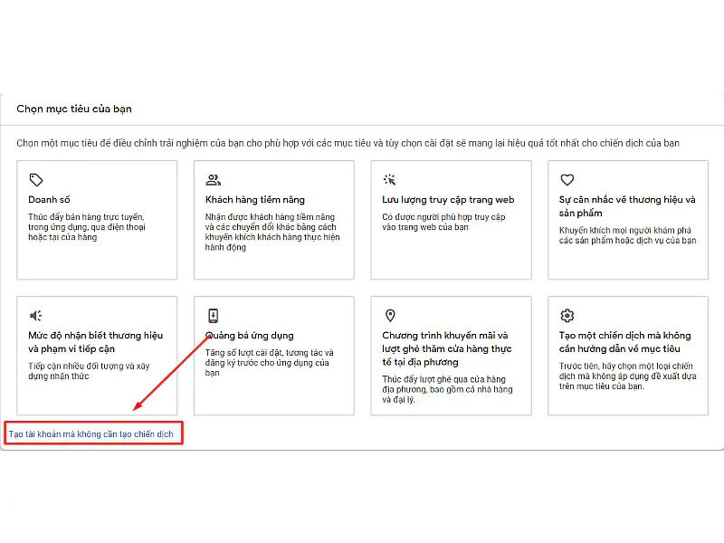 Chọn vào mục "Tạo tài khoản Google Keyword Planner mà không cần tạo chiến dịch".