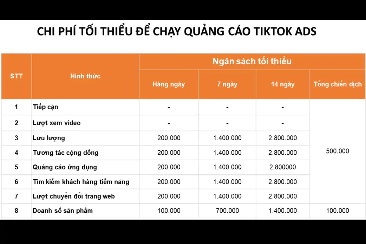 Ví dụ về phân bổ ngân sách Tiktok Ads