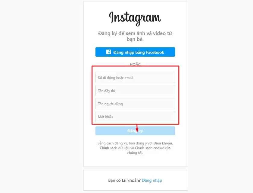 cách đăng nhập instagram bằng mail