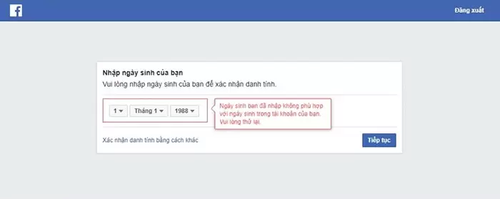 Mở khóa Facebook bằng Checkpoint ngày sinh