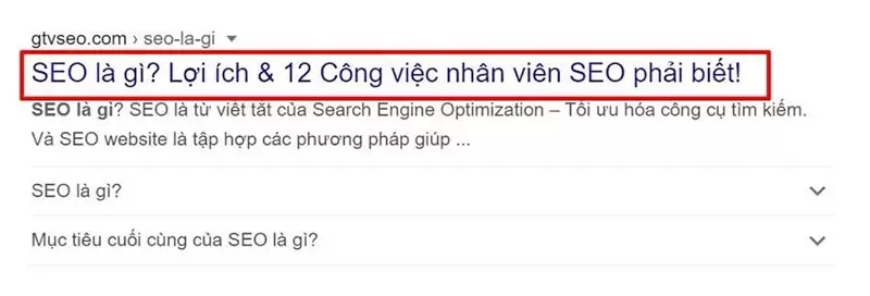 Phần tiêu đề được hiển thị trên công cụ tìm kiếm